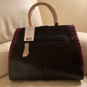 Charles Jourdan 100% Leather Purse Satchel, Two-Tone in Black & Burgundy